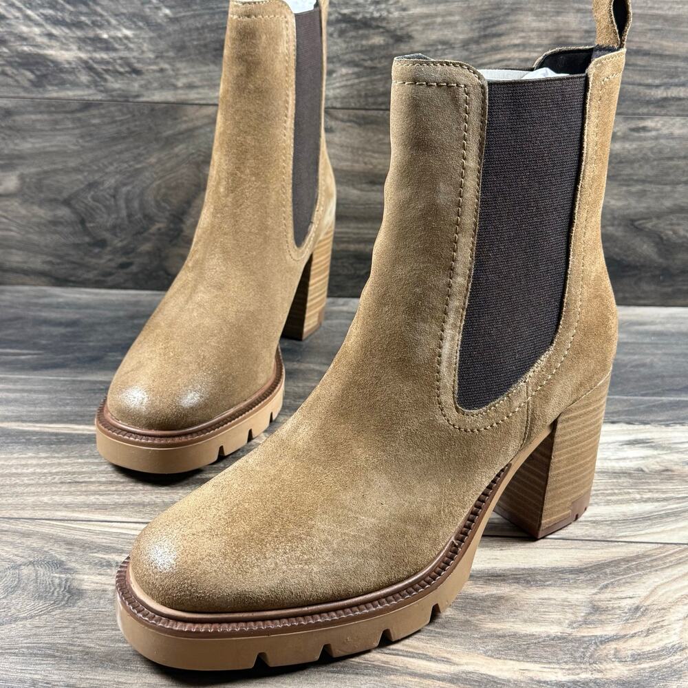 NIB Vintage Foundry Co 10 Penelope Suede Block Heel Chelsea Booties Light Brown - Picture 5 of 11